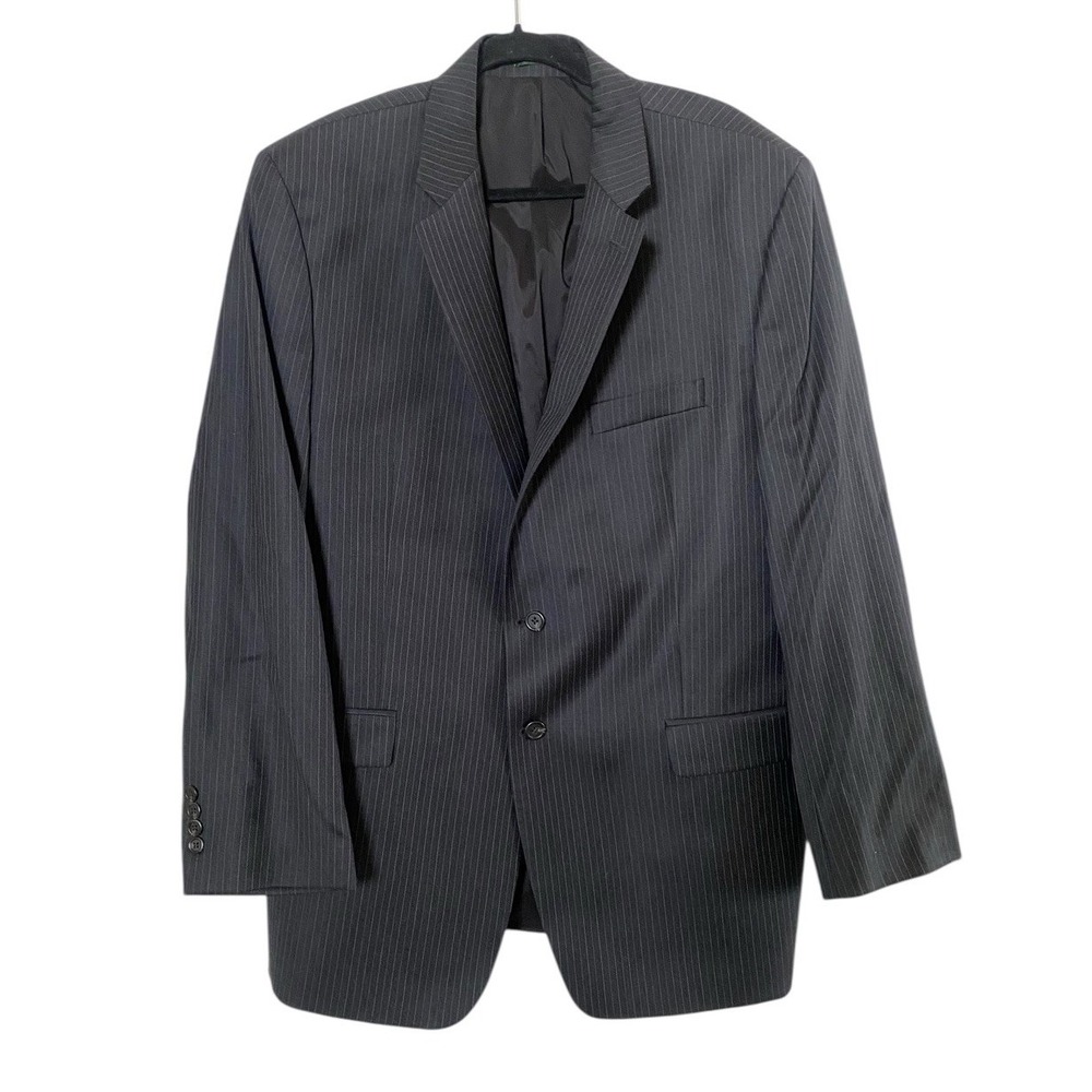 Lauren Ralph Lauren Mens Grey Blazer Navy Striped Business Career Jacket 48L